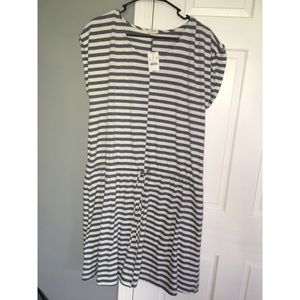 JCREW STRIPED BLUE & WHITE DROPWAIST DRESS LARGE